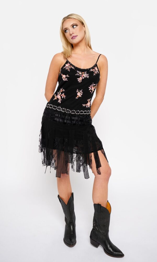 black slip dress mini Black Multicolor Micro Ruffle Floral A-Line Mini Dress